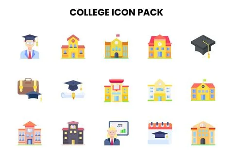 College Flat Design Icons Pack Ilustración de archivo