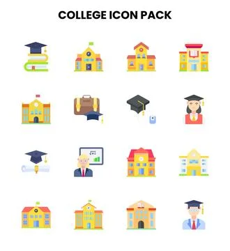 College Flat Icons Pack イラスト素材