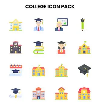 College Flat Icons Pack Ilustración de archivo