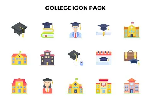 College Flat Icons Pack Stock Illustration