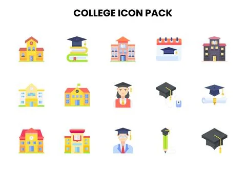 College Flat Set Icons Pack 스톡 일러스트