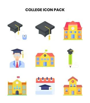 College Flat Vector Icons Pack Stock Illustration