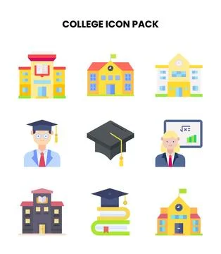 College Flat Vector Icons Pack Stock Illustration