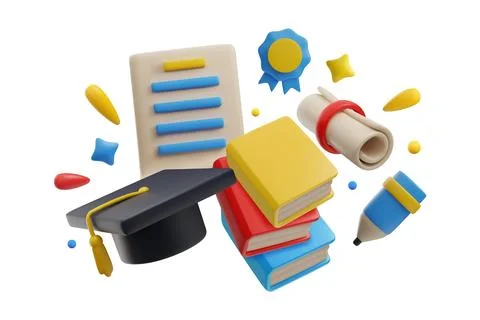 College graduation objects in cute 3d style, vector illustration isolated on 스톡 일러스트