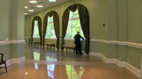 College Hall Windows Man  Stock Footage 596015