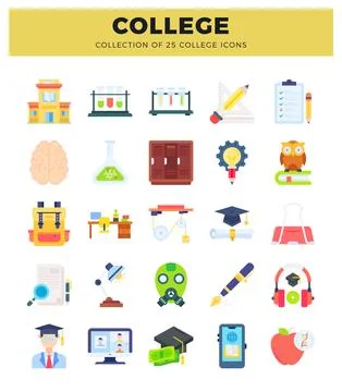 College icon collection on white background. Vector illustrations depict ed.. Stock Illustration