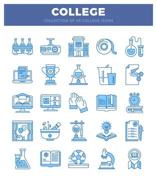 College icon set with educational and science illustrations on white イラスト素材