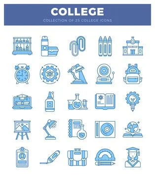 College icon set with educational and study elements Stock Illustration