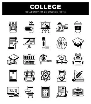 College icons in a clean. flat design style. Educational and academic symbo.. Stock Illustration