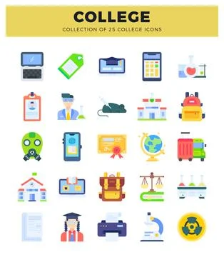 College icons collection. diverse objects. white background Stock Illustration