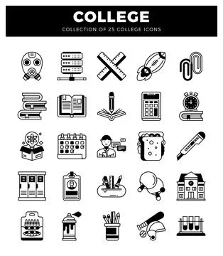 College icons collection featuring educational and school-related symbols o.. Ilustración de archivo