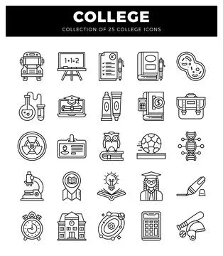 College icons with educational and learning elements on a white background Illustrazione stock