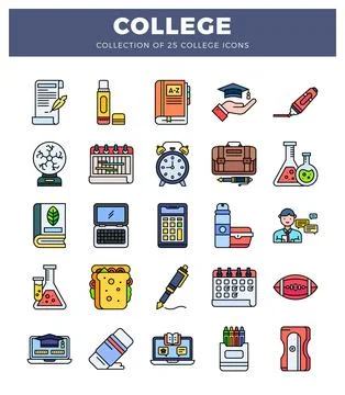 College icons educational. study. and school supplies with a blue background Stock Illustration