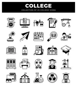 College icons in a grid. featuring educational and academic symbols. 스톡 일러스트