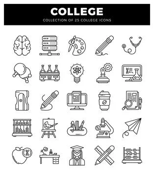College icons in a grid format with various educational symbols. Stock Illustration