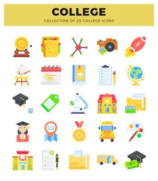 College icons in a grid layout on a white background Stock Illustration