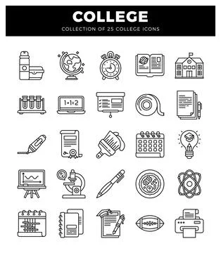 College icons with school and learning symbols. Flat design vector graphics.. Stock Illustration