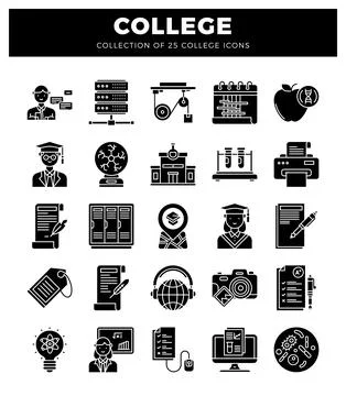 College icons set featuring students. technology. and academic symbols. arr.. イラスト素材