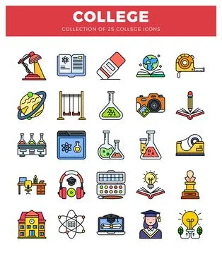 College icons showcasing learning. science. and art elements on a white bac.. 스톡 일러스트
