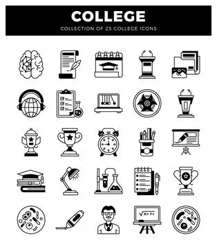 College icons on a white background. featuring education and science symbols. Stock Illustration