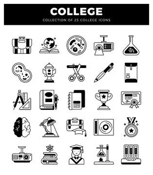 College icons on white background. featuring diverse academic and professio.. 스톡 일러스트