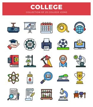 College icons on a white background. representing education and learning.  .. Stock Illustration