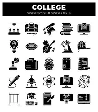 College icons on a white background. Vector illustration. Illustrazione stock