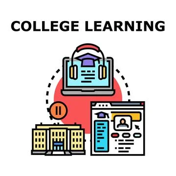 College learning process with online education and distant studying Ilustración de archivo