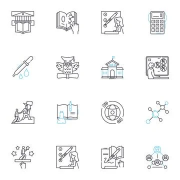 College linear icons set. Learning, Pursuit, Scholarship, Knowledge, Growth 스톡 일러스트