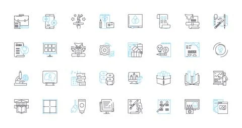 College linear icons set. Learning, Education, Dormitory, Studying, Professors Stock Illustration