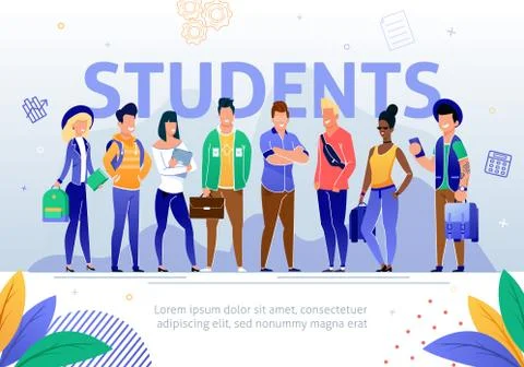 College Multinational Students Flat Vector Poster イラスト素材