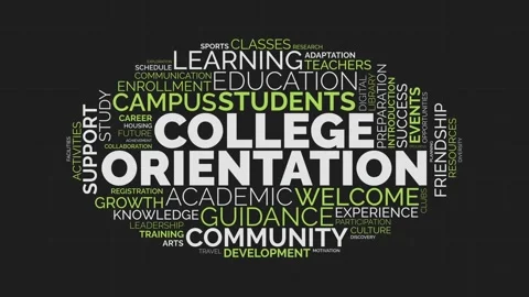 College Orientation Typography Word Cloud Concept on Dark Background Stock Footage 341737901