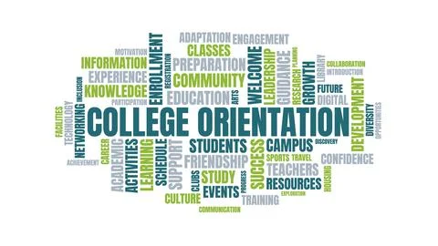 College Orientation Word Cloud Concept with Education and Academic Related .. 库存插图