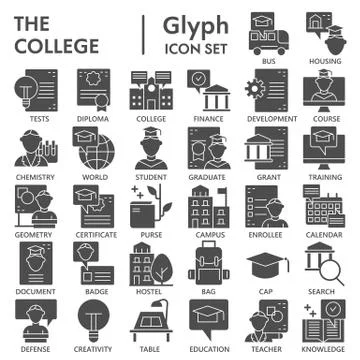 College solid icon set, Education and school symbols collection or sketches Stock Illustration