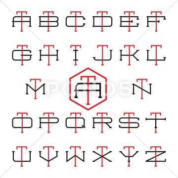 College sport team logo set. Two thin letters monogram template. Personal Stock Illustration