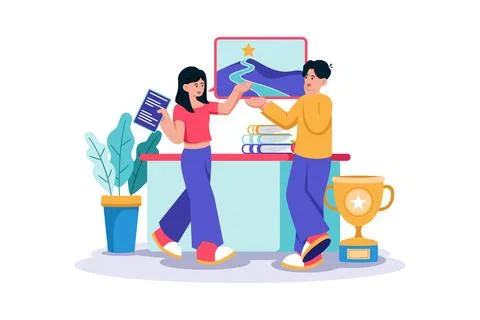 A college student attends a study group for a challenging course. Stock Illustration
