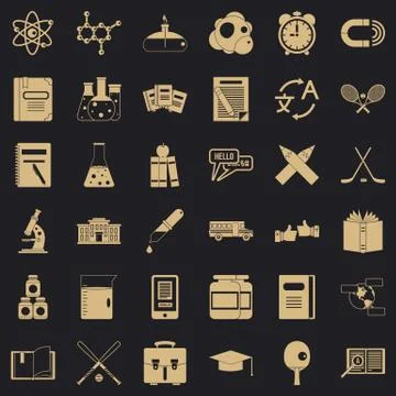 College student icons set, simple style Stock-Illustration