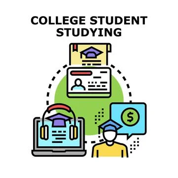 College student studying learning education process concept Illustrazione stock