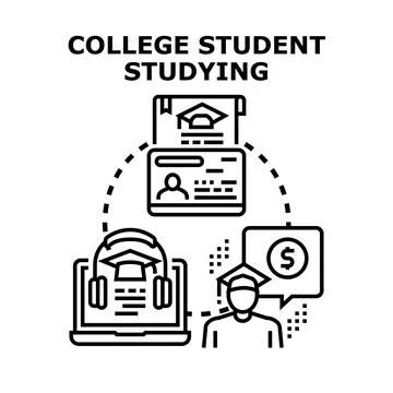 College student studying learning education process concept Stock Illustration
