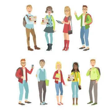 College Students Characters Set Stock Illustration