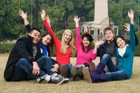 College students cheering Stock Photos