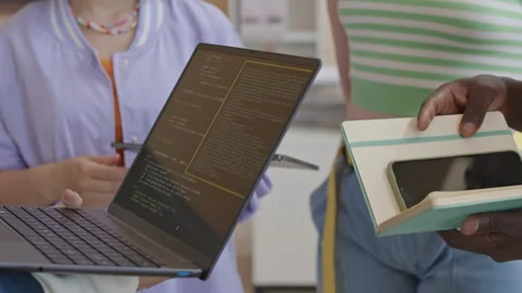 College Students Communicating on Programming Lesson Stock Footage 257068738