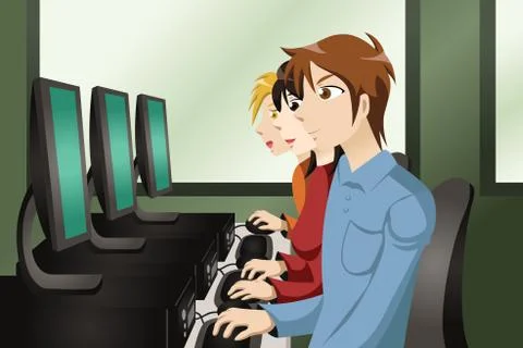 College students in a computer lab Stock Illustration