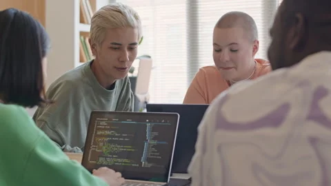 College Students Discussing Group Project on Computer Science Class Stock Footage 257060159