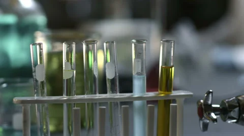 College students do experiments in a chemistry lab, close up Video stock 33879051