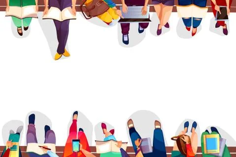College students sitting on vector school bench Stock Illustration