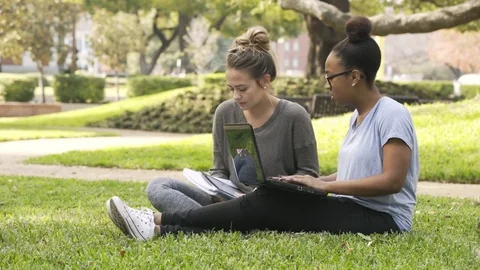 College students talking and studying outside of the dorm 4k Stock Footage 83062849