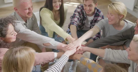 College Students Teamwork Join Hands Partnership Concept. Group of Young People Stock Footage 156262790