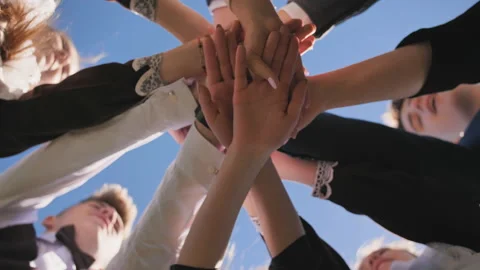 College Students Teamwork Stacking Hand Concept Stock Footage