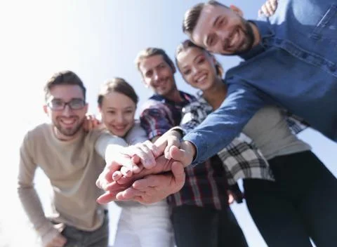 College Students Teamwork Stacking Hand Concept Stock Photos